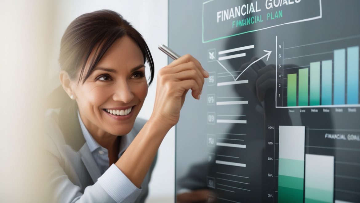 Изображение человека, который ставит галочки напротив своих финансовых целей на доске