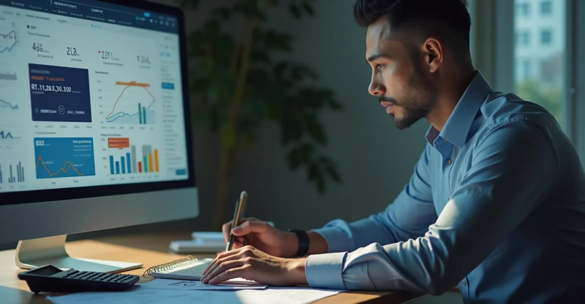 Изображение человека, который сравнивает различные финансовые продукты на экране компьютера.